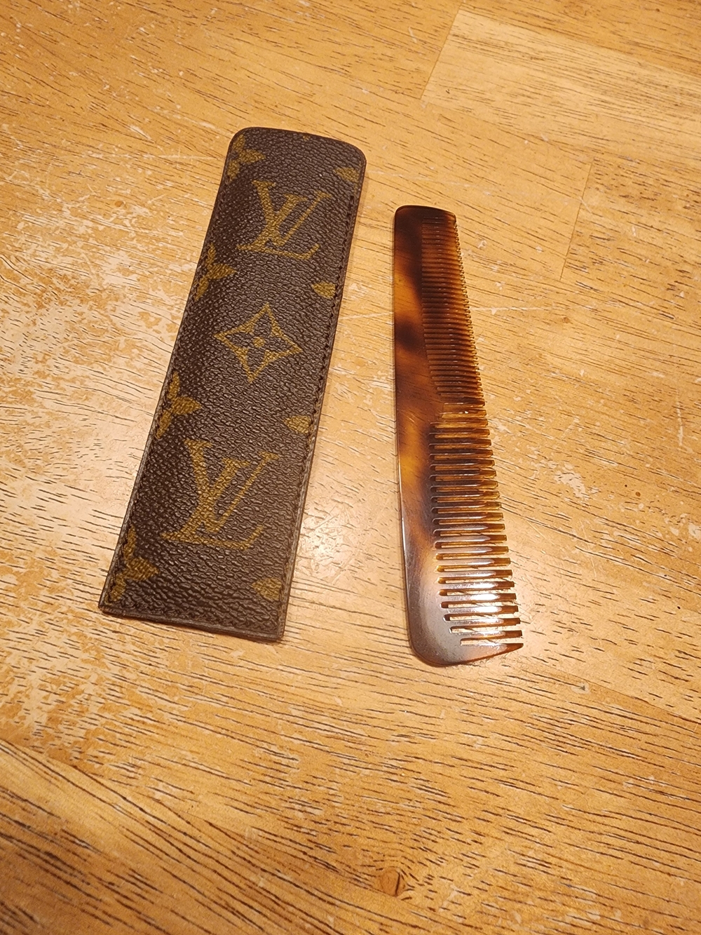 Rare VintageLouis Vuitton Tortoiseshell-Pattern Pocket Comb with Monogram Sleeve